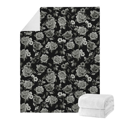 Monochrome Rose Floral Pattern Print Blanket