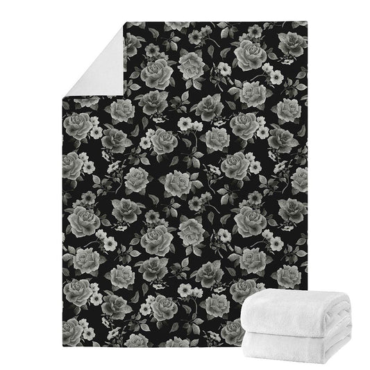 Monochrome Rose Floral Pattern Print Blanket