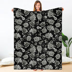 Monochrome Rose Floral Pattern Print Blanket