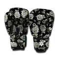 Monochrome Rose Floral Pattern Print Boxing Gloves