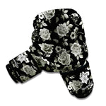 Monochrome Rose Floral Pattern Print Boxing Gloves