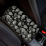 Monochrome Rose Floral Pattern Print Car Center Console Cover