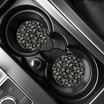 Monochrome Rose Floral Pattern Print Car Coasters
