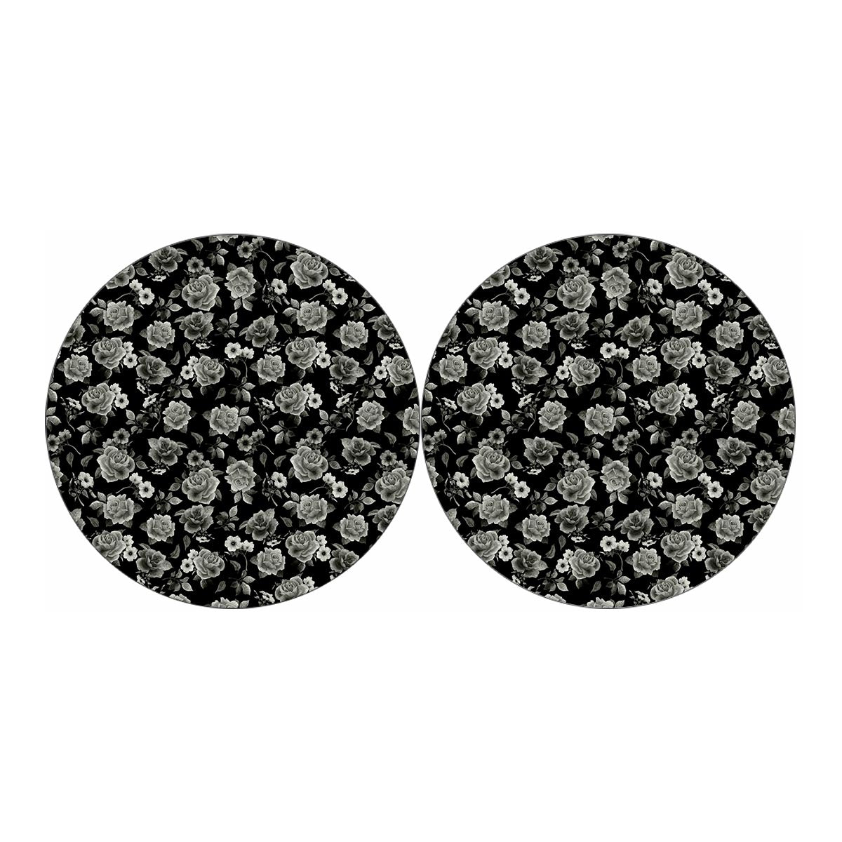 Monochrome Rose Floral Pattern Print Car Coasters