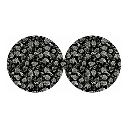 Monochrome Rose Floral Pattern Print Car Coasters