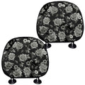 Monochrome Rose Floral Pattern Print Car Headrest Covers
