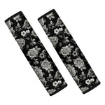 Monochrome Rose Floral Pattern Print Car Seat Belt Covers