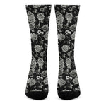 Monochrome Rose Floral Pattern Print Crew Socks