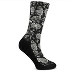 Monochrome Rose Floral Pattern Print Crew Socks