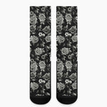 Monochrome Rose Floral Pattern Print Crew Socks