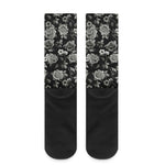 Monochrome Rose Floral Pattern Print Crew Socks