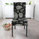 Monochrome Rose Floral Pattern Print Dining Chair Slipcover