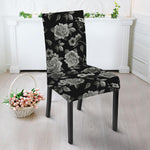 Monochrome Rose Floral Pattern Print Dining Chair Slipcover