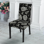 Monochrome Rose Floral Pattern Print Dining Chair Slipcover