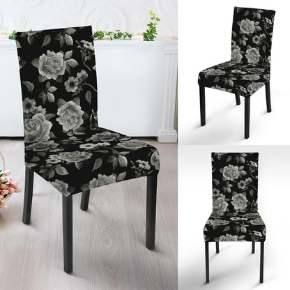 Monochrome Rose Floral Pattern Print Dining Chair Slipcover