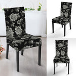 Monochrome Rose Floral Pattern Print Dining Chair Slipcover