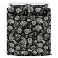 Monochrome Rose Floral Pattern Print Duvet Cover Bedding Set