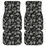 Monochrome Rose Floral Pattern Print Front and Back Car Floor Mats