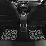 Monochrome Rose Floral Pattern Print Front and Back Car Floor Mats
