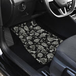 Monochrome Rose Floral Pattern Print Front and Back Car Floor Mats