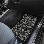 Monochrome Rose Floral Pattern Print Front and Back Car Floor Mats
