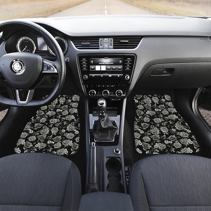 Monochrome Rose Floral Pattern Print Front Car Floor Mats