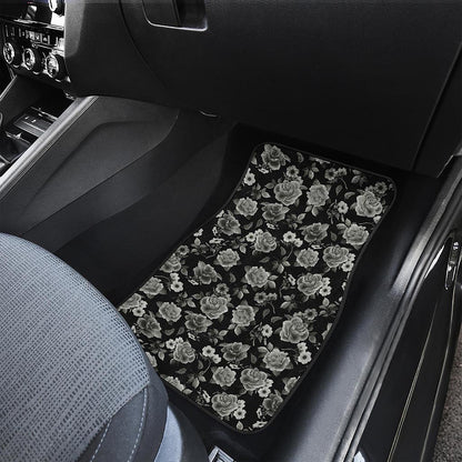 Monochrome Rose Floral Pattern Print Front Car Floor Mats