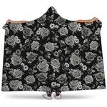 Monochrome Rose Floral Pattern Print Hooded Blanket
