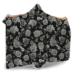 Monochrome Rose Floral Pattern Print Hooded Blanket