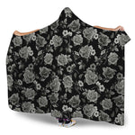 Monochrome Rose Floral Pattern Print Hooded Blanket