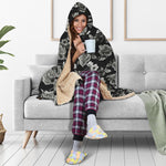 Monochrome Rose Floral Pattern Print Hooded Blanket