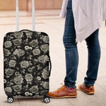 Monochrome Rose Floral Pattern Print Luggage Cover GearFrost