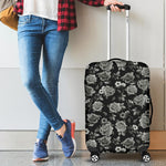 Monochrome Rose Floral Pattern Print Luggage Cover GearFrost