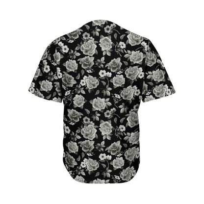 Monochrome Rose Floral Pattern Print Men's Baseball Jersey