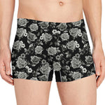 Monochrome Rose Floral Pattern Print Men's Boxer Briefs