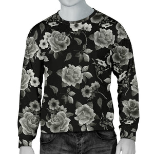 Monochrome Rose Floral Pattern Print Men's Crewneck Sweatshirt GearFrost