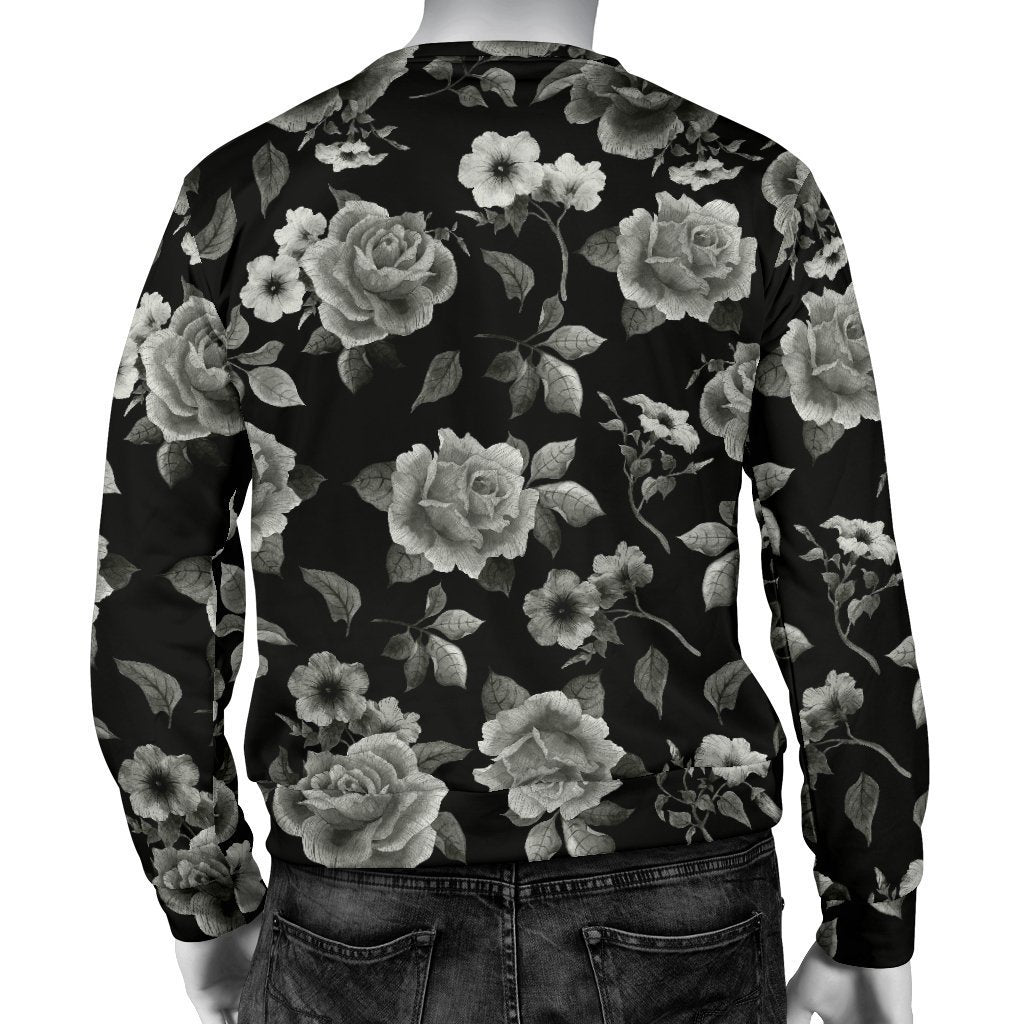 Monochrome Rose Floral Pattern Print Men's Crewneck Sweatshirt GearFrost