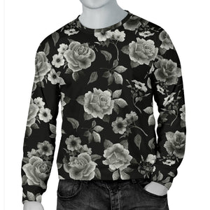 Monochrome Rose Floral Pattern Print Men's Crewneck Sweatshirt GearFrost