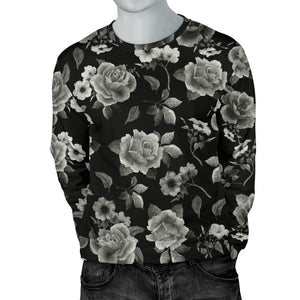 Monochrome Rose Floral Pattern Print Men's Crewneck Sweatshirt GearFrost