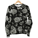 Monochrome Rose Floral Pattern Print Men's Crewneck Sweatshirt GearFrost