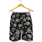 Monochrome Rose Floral Pattern Print Men's Shorts