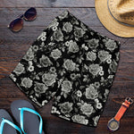 Monochrome Rose Floral Pattern Print Men's Shorts