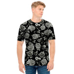 Monochrome Rose Floral Pattern Print Men's T-Shirt