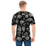Monochrome Rose Floral Pattern Print Men's T-Shirt
