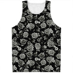Monochrome Rose Floral Pattern Print Men's Tank Top