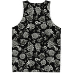 Monochrome Rose Floral Pattern Print Men's Tank Top