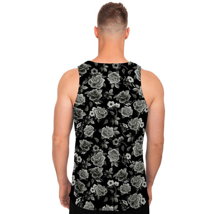 Monochrome Rose Floral Pattern Print Men's Tank Top