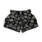 Monochrome Rose Floral Pattern Print Muay Thai Boxing Shorts