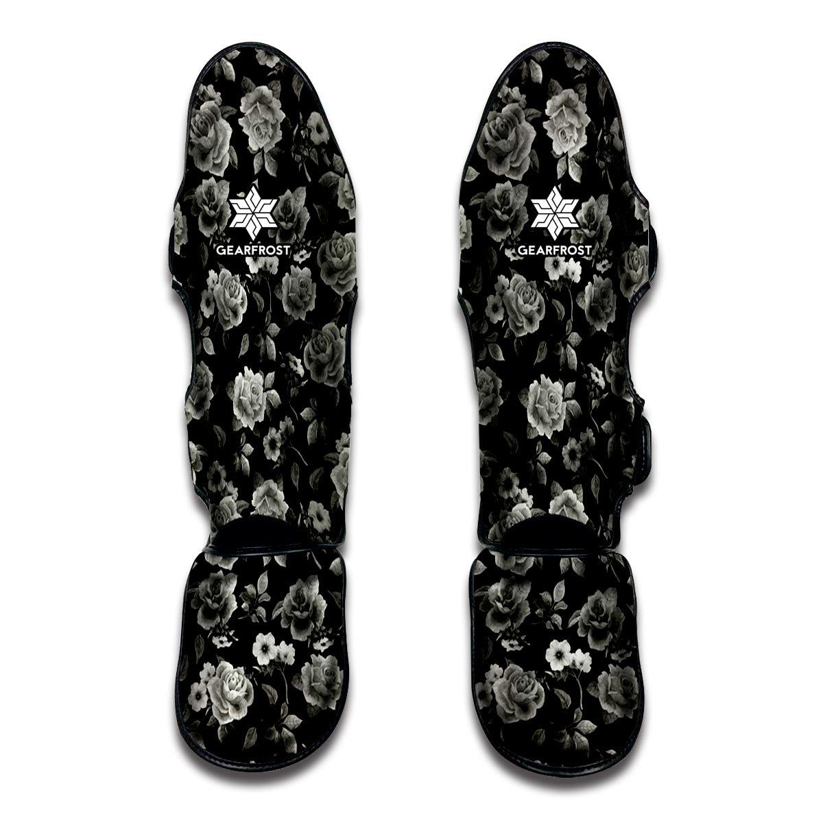 Monochrome Rose Floral Pattern Print Muay Thai Shin Guard