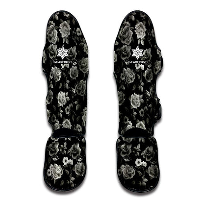 Monochrome Rose Floral Pattern Print Muay Thai Shin Guard